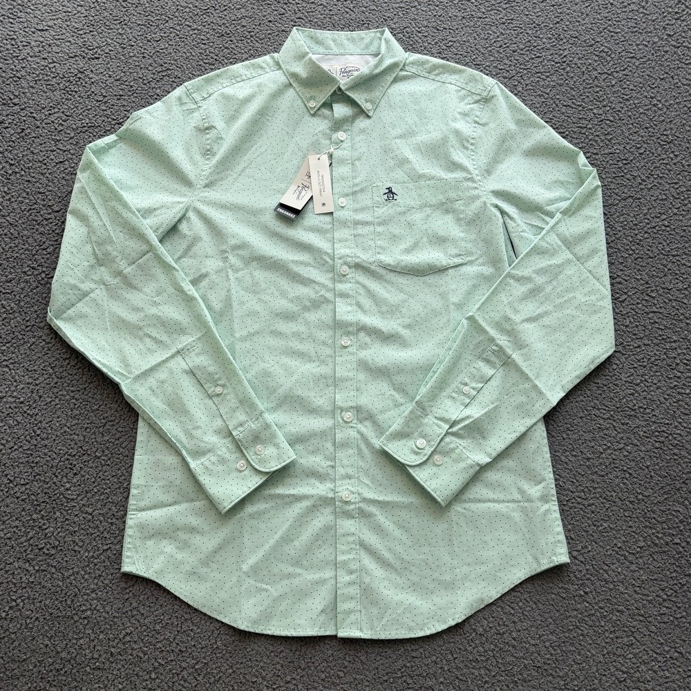 NWT Original Penguin Long Sleeve Button Up Shirt Green Men's Small Preppy Casual